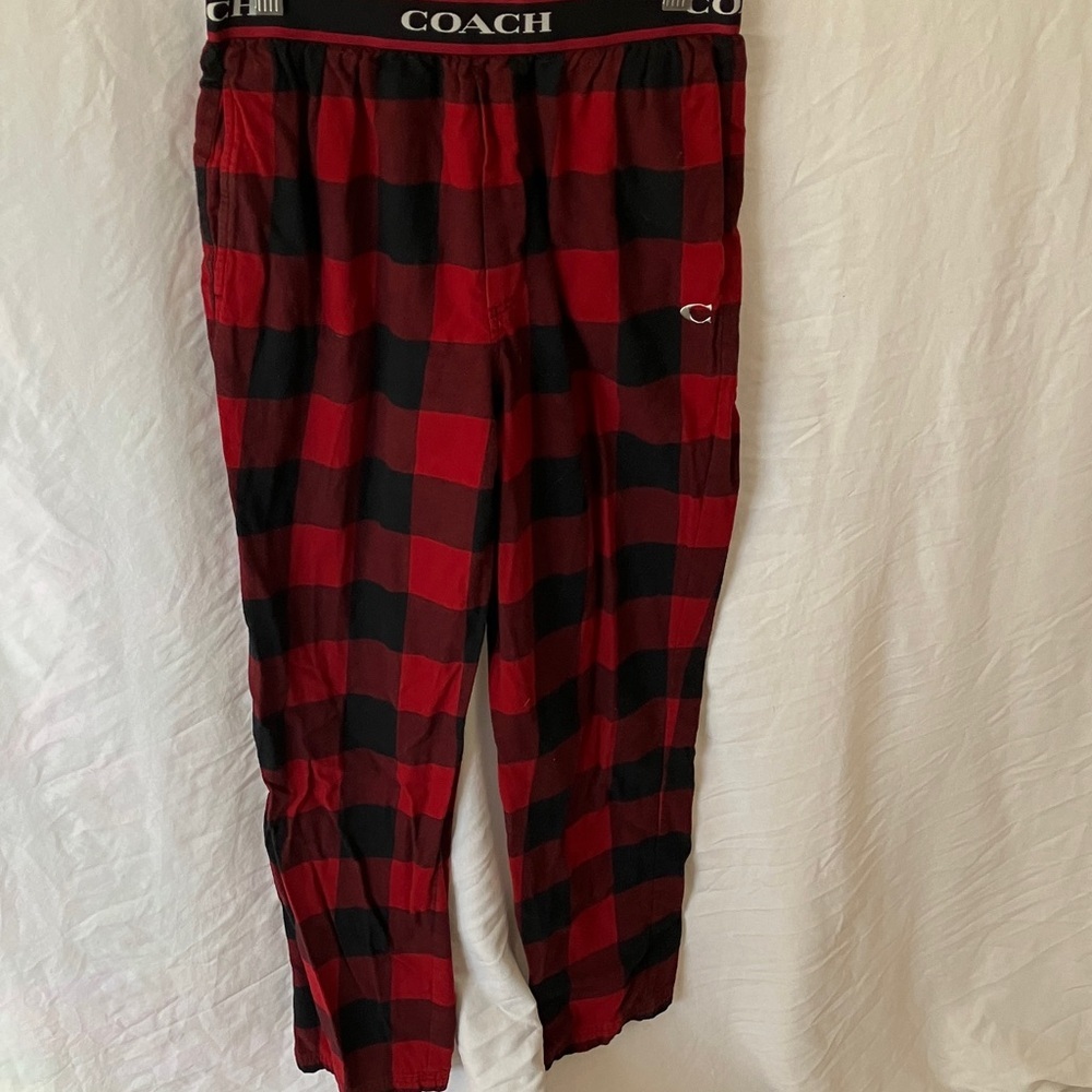 Coach: Red & Black Checkered Lounge Flannel Pants- 100% cotton- pockets- S
